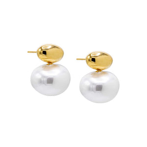 Pearl White Solid Ball X Pearl Stud Earring - Adina Eden's Jewels