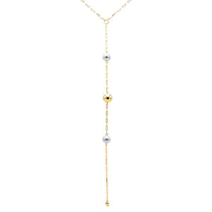 Gold Ball X Pearl Lariat Necklace - Adina Eden's Jewels