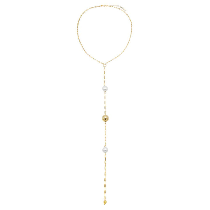  Ball X Pearl Lariat Necklace - Adina Eden's Jewels