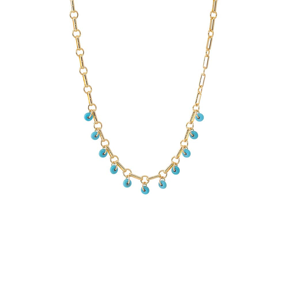 Turquoise Bead Dangle Link Necklace