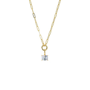 Colored CZ Emerald Charm 
& Paperclip Clicker Toggle Link Necklace