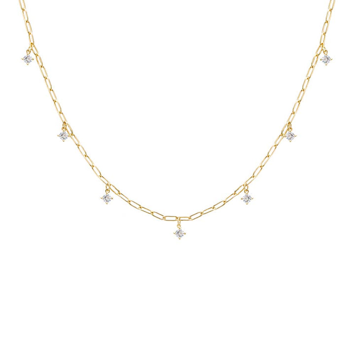Gold Colored Multi Dangling CZ Stone Link Necklace - Adina Eden's Jewels