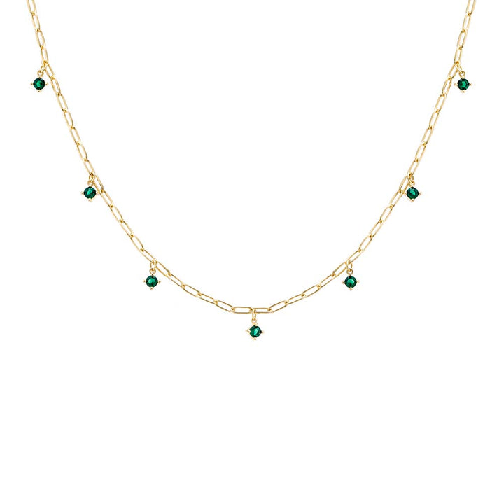 Emerald Green Colored Multi Dangling CZ Stone Link Necklace - Adina Eden's Jewels