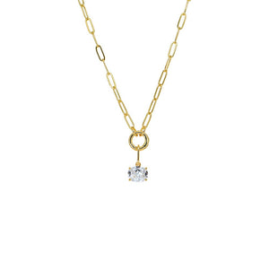 Colored CZ Oval Charm 
& Paperclip Clicker Toggle Link Necklace