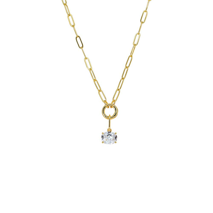 Colored CZ Oval Charm & Paperclip Clicker Toggle Link Necklace