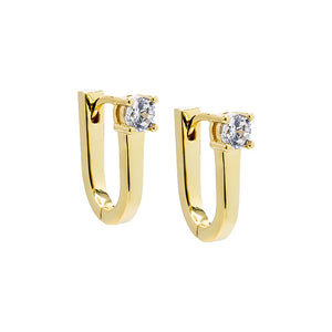 Gold / 15MM Solitaire Elongated Oval Shape Huggie Earring - Adina Eden's Jewels
