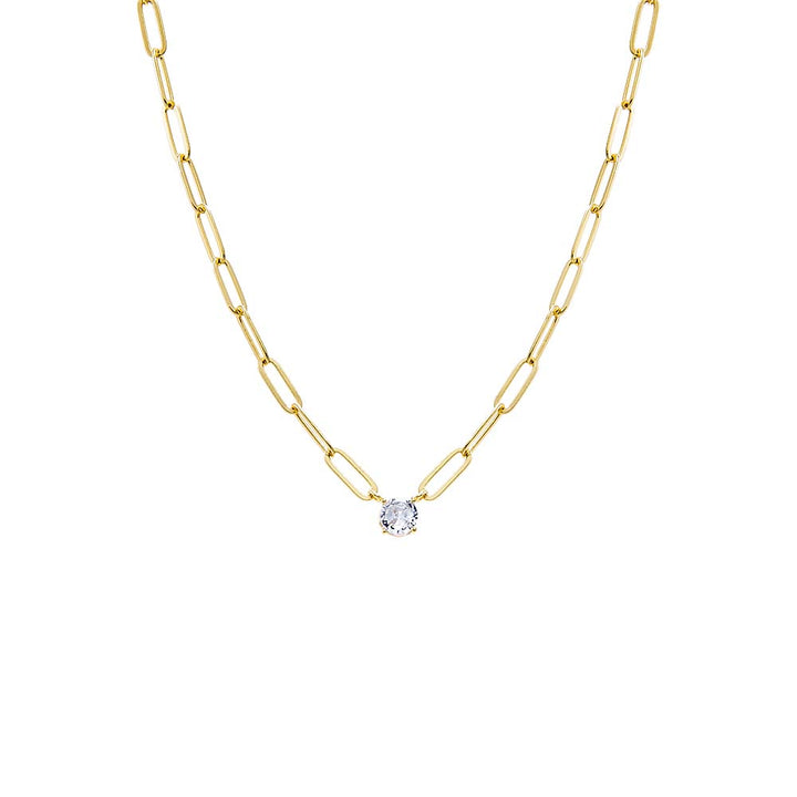 CZ Solitaire Four Prong Paperclip Necklace – Adina Eden