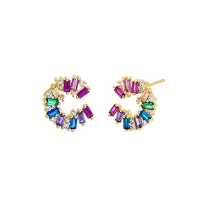 Multi Color Colored Solitaire X Baguette On The Ear Stud Earring - Adina Eden's Jewels