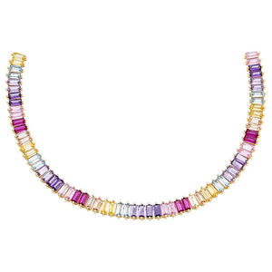 Multi Color Pastel Multi Colored Baguette Tennis Necklace - Adina Eden's Jewels