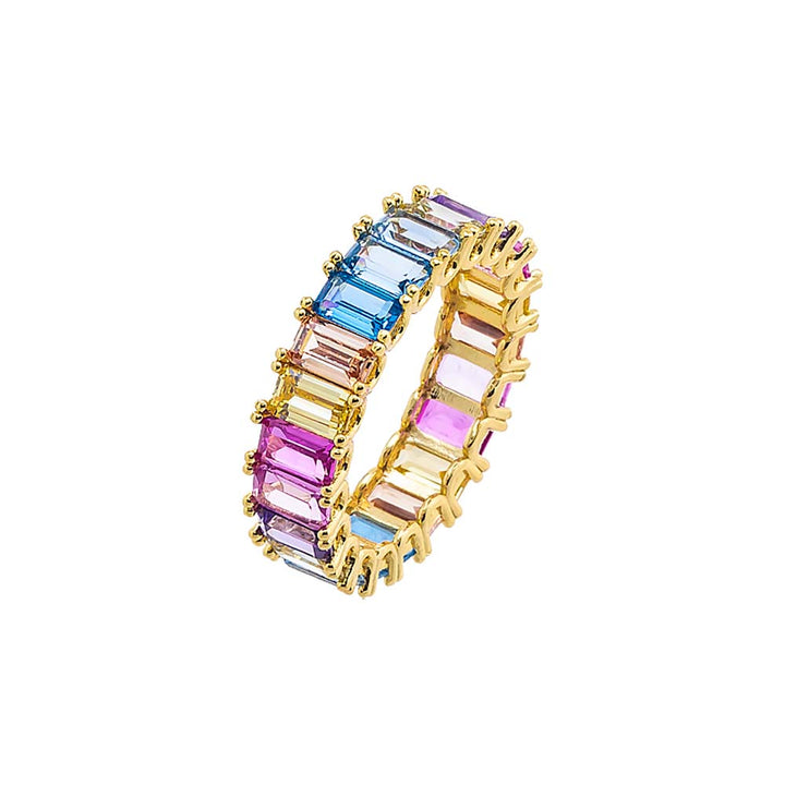 Gold / 5 Pastel Colored Baguette Band Ring - Adina Eden's Jewels