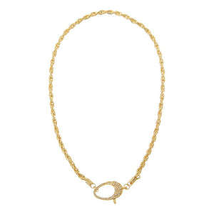 Pave Oversized Lobster Clasp Twisted Rope Chain Toggle Necklace