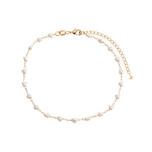 Pearl White Multi Pearl Beaded Chain Anklet - Adina Eden's Jewels