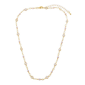 CZ Station Bezel Pearl Choker Necklace