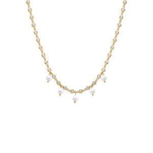 Gold Multi CZ Dangling Pearl Chain Necklace - Adina Eden's Jewels