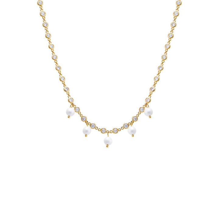 Gold Multi CZ Dangling Pearl Chain Necklace - Adina Eden's Jewels