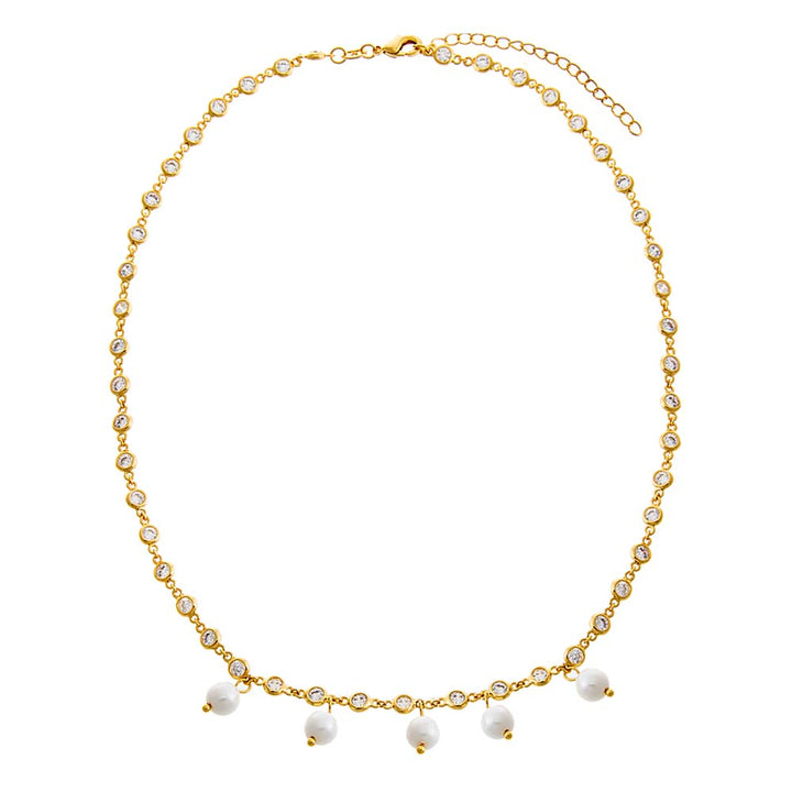  Multi CZ Dangling Pearl Chain Necklace - Adina Eden's Jewels