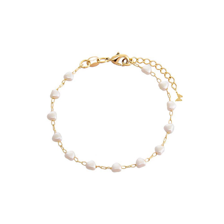 Pearl White Multi Pearl Heart Chain Bracelet - Adina Eden's Jewels