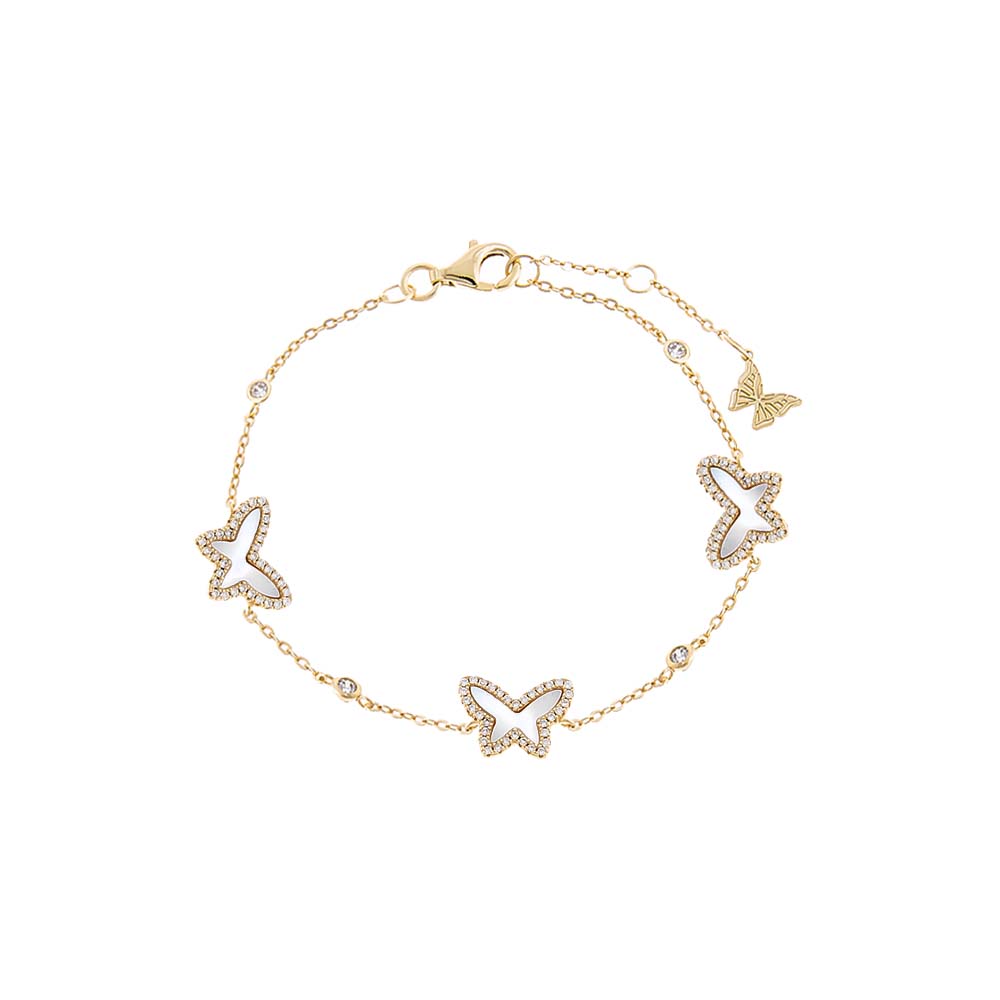 Mother of Pearl Pave Multi Butterfly Stone Bracelet - Adina Eden's Jewels