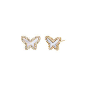 Mother of Pearl Pave Colored Stone Butterfly Stud Earring - Adina Eden's Jewels