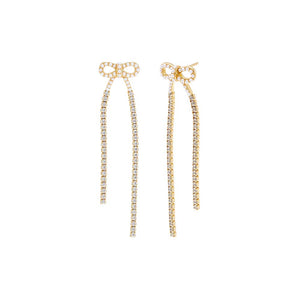 Gold Pearl X Tennis Bow Tie Drop Stud Earring - Adina Eden's Jewels