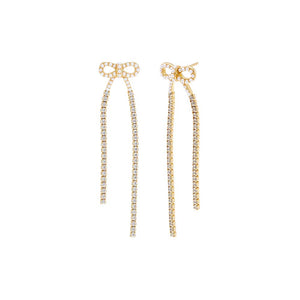 Gold Pave X Tennis Bow Tie Drop Stud Earring - Adina Eden's Jewels