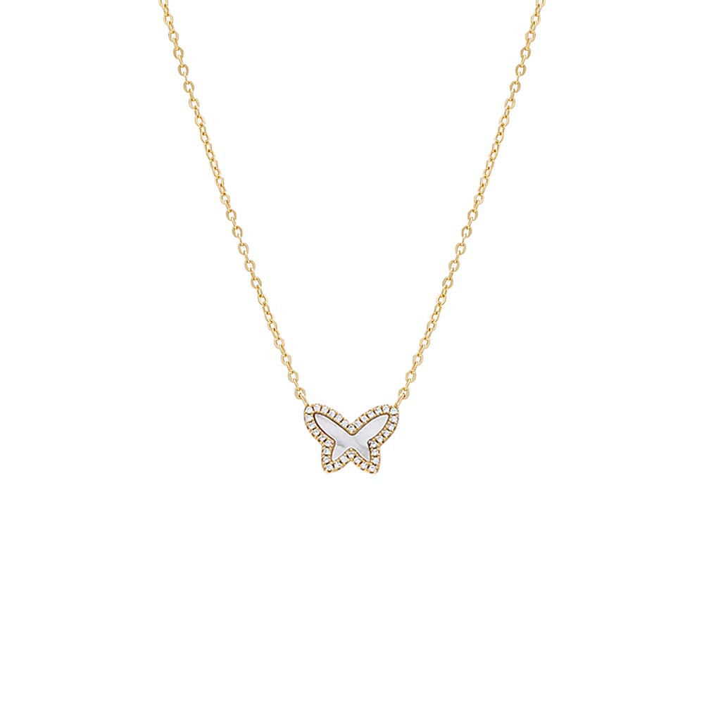 Mother of Pearl Pave Colored Stone Butterfly Necklace - Adina Eden's Jewels