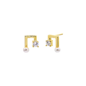 Pearl White CZ & Pearl Funky Stud Earring - Adina Eden's Jewels