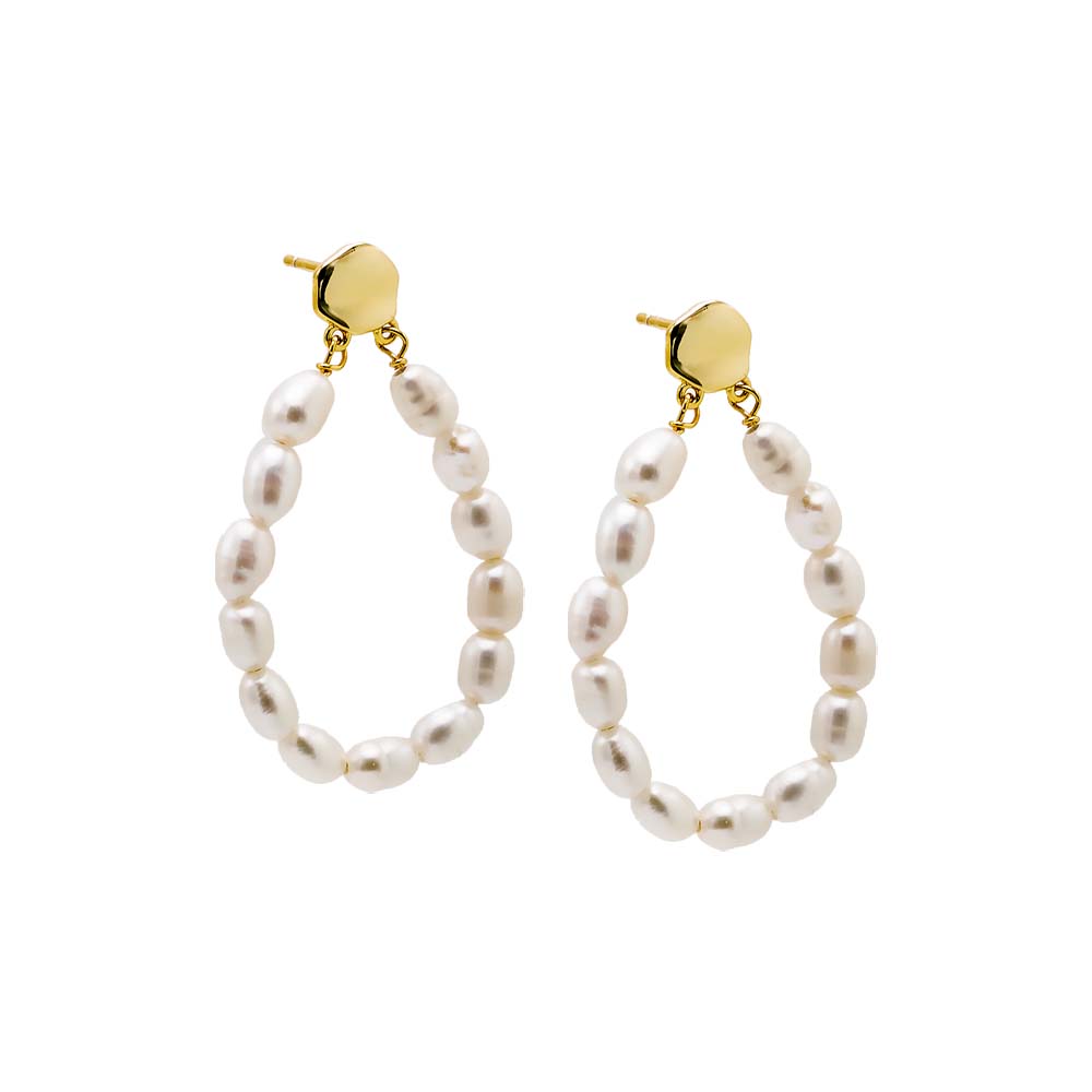 Gold Open Pearl Statement Drop Stud Earring - Adina Eden's Jewels