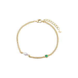Multi-Color Pearl & Colored CZ Bezel Cuban Bracelet - Adina Eden's Jewels