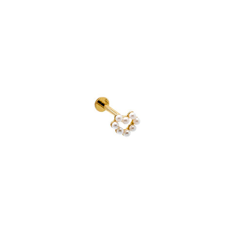 Piercing Open Pearl Heart Threaded Stud Earring 14K