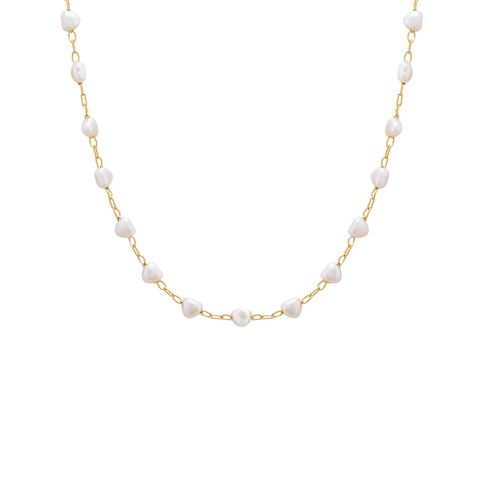 Pearl White Heart Shaped Multi Pearl Beaded Chain Necklace - Adina Eden's Jewels