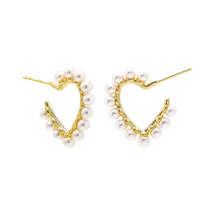 Gold Pearl Rimmed Heart Shape Open Hoop Earring - Adina Eden's Jewels
