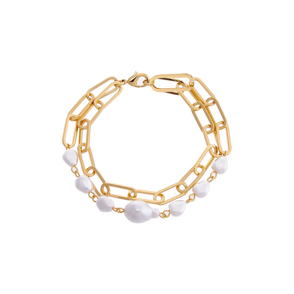 Pearl White Multi Pearl & Paperclip Double Bracelet - Adina Eden's Jewels