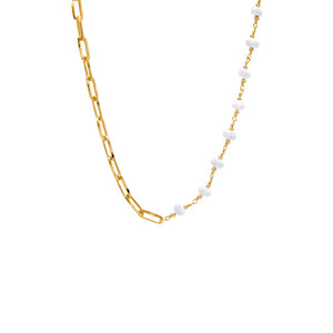 Gold Pearl X Paperclip Chunky Chain Necklace - Adina Eden's Jewels