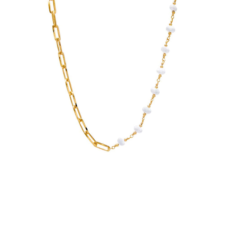 Gold Pearl X Paperclip Chunky Chain Necklace - Adina Eden's Jewels