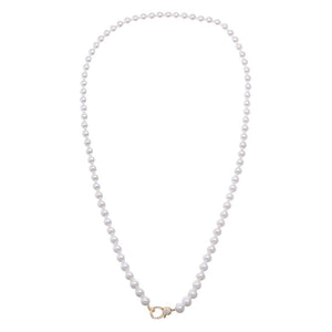Pearl White Fancy Freshwater Pearl Pave Carabiner Clasp Necklace - Adina Eden's Jewels