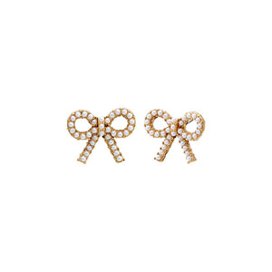 Gold Multi Pearl Bow Tie Stud Earring - Adina Eden's Jewels