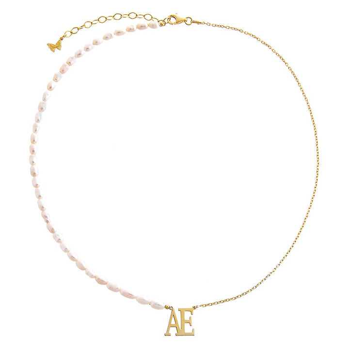 Pearl White Initials Pearl X Chain Necklace - Adina Eden's Jewels