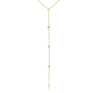 Gold Multi Pearl Link Lariat Necklace - Adina Eden's Jewels