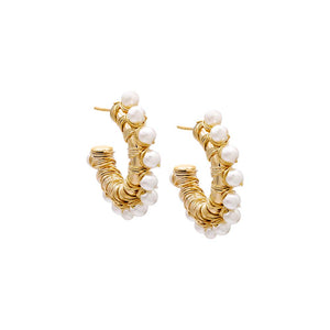 Pearl White Multi Wired Pearl Hoop Earring - Adina Eden's Jewels
