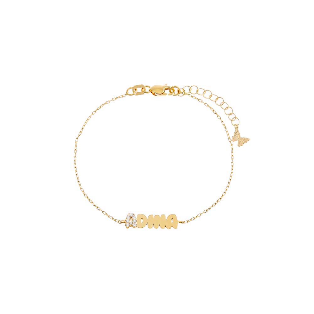 Gold Pave Accented Flat Bubble Letter Nameplate Bracelet - Adina Eden's Jewels