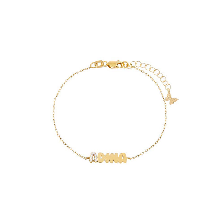 Gold Pave Accented Flat Bubble Letter Nameplate Bracelet - Adina Eden's Jewels
