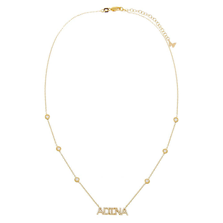  Pave Nameplate X CZ Bezel Chain Necklace - Adina Eden's Jewels