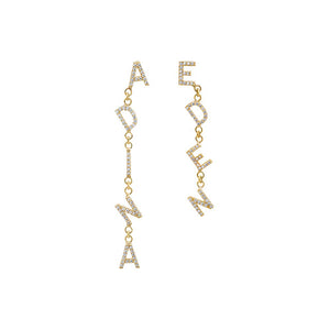 Gold Pavé Uppercase Slanted Name Drop Stud Earring - Adina Eden's Jewels