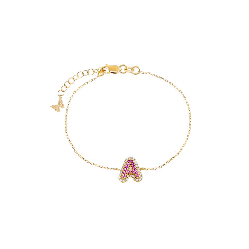 Magenta Pave Colored Bubble Initial Bracelet - Adina Eden's Jewels