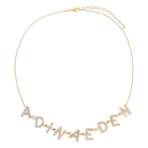 Gold Pavé Bold Uppercase Slanted Name Necklace - Adina Eden's Jewels