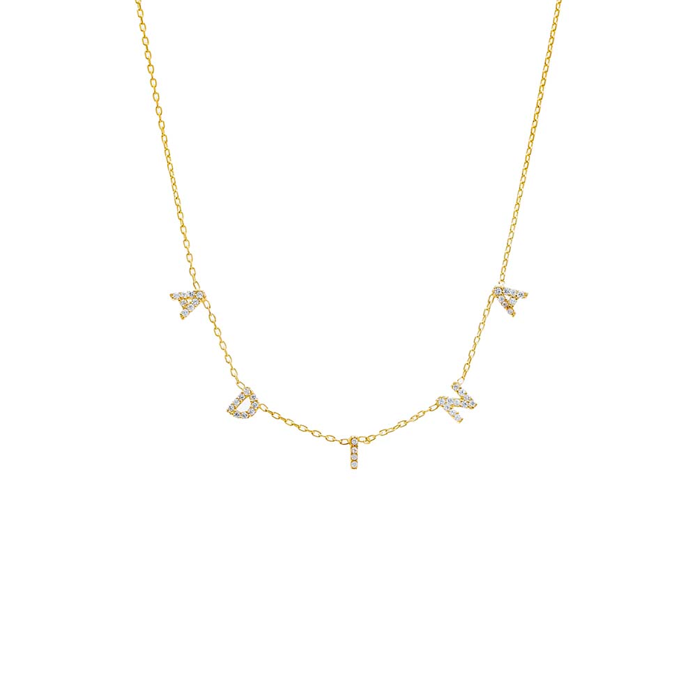 Gold Mini Pavé Block Name Necklace - Adina Eden's Jewels