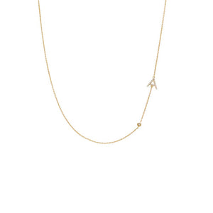 14K Gold Diamond Asymmetrical Initial and Bezel Necklace 14K - Adina Eden's Jewels