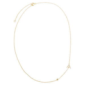  Diamond Asymmetrical Initial and Bezel Necklace 14K - Adina Eden's Jewels