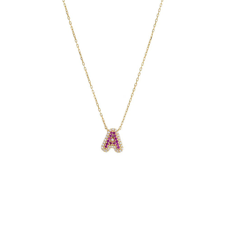 Magenta Pave Colored Bubble Initial Necklace - Adina Eden's Jewels